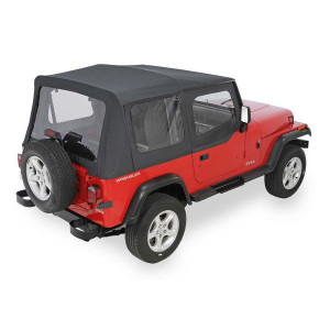 Replacement Soft Top with Upper Doors & Clear Windows, for 88-95 Jeep Wrangler YJ, Black Denim
