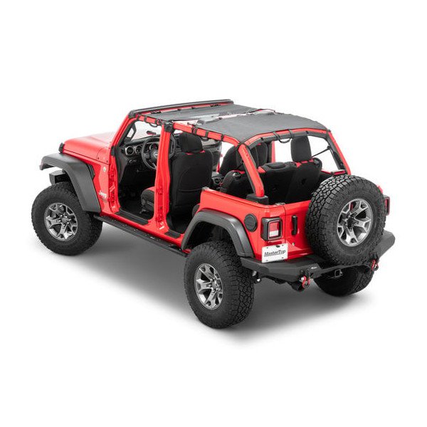 MasterTop, Mesh Bimini Plus Top with Integrated Grab Handles, with Red Grab Handles for 18-23 Jeep Wrangler JL Unlimited