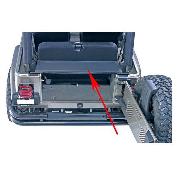 OMIX, Tailgate Bar with Tonneau in Black Denim, for 87-06 Jeep Wrangler YJ and TJ