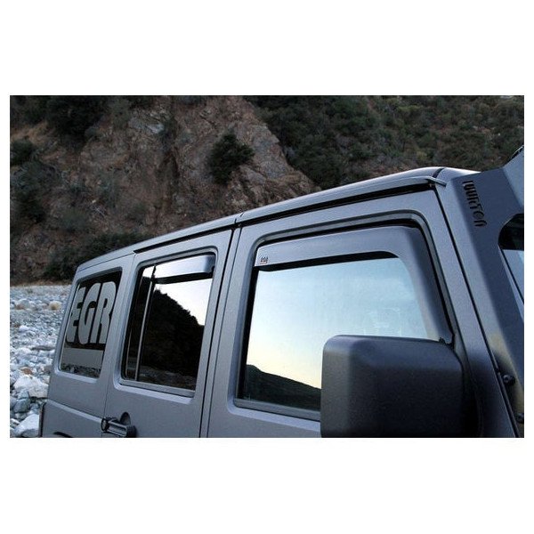 EGR, In Channel Style Window Visors, Front & Rear in Dark Smoke for 07-17 Jeep Wrangler JK