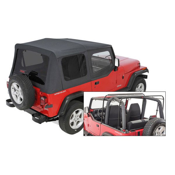 QuadraTop, Gen II Complete Soft Top with Tinted Windows, Black Denim, for 87-95 Jeep Wrangler YJ