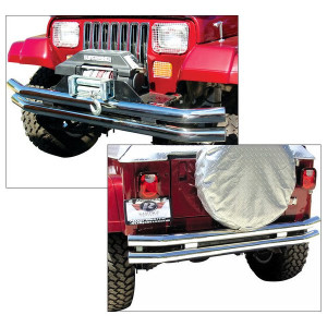 Rampage Products, Front or Rear Double Tube Bumper without Hoop in Stainless Steel, for 76-06 Jeep CJ-5, CJ-7, CJ-8 Scrambler, Wrangler YJ, TJ & Unlimited