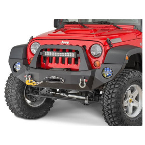 Rock Slide Engineering, Rigid Series Front Bumper with Bull Bar & Winch Mount in Textured Black, for 07-18 Jeep Wrangler JK