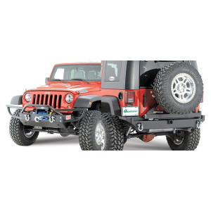 Rock Hard 4X4, Front Bumper with Tube Extensions & Recessed Winch Plate & Rear Bumper, Front Bumper & Rear Tire Carrier, for 07-18 Jeep Wrangler JK