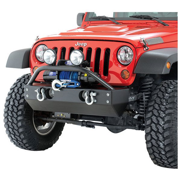 Rock Hard 4X4, Shorty Front Bumper with Fog Light Cutouts, Steel (97lbs), for 07-18 Jeep Wrangler JK Rock Hard 4X4, Shorty Front Bumper with Fog Light Cutouts, Steel (97lbs), for 07-18 Jeep Wrangler JK