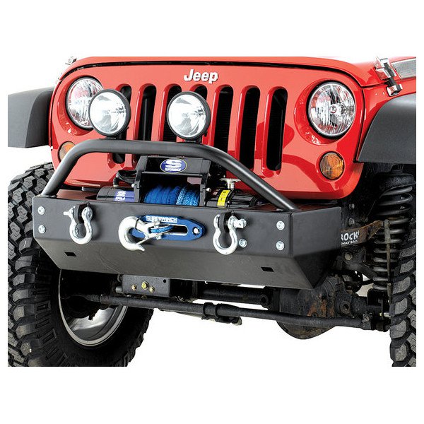 Rock Hard 4X4, Shorty Front Bumper with Lowered Winch Plate, Steel (97lbs), for 07-18 Jeep Wrangler JK