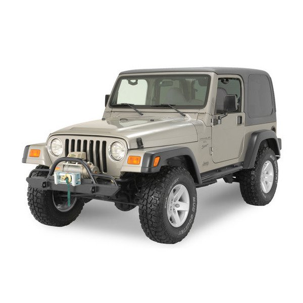 Rock Hard 4X4, Front Bumper with Straight Hoop and Extensions in Black, for 76-06 Jeep CJ, Wrangler YJ, TJ & Unlimited