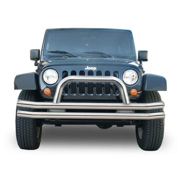 Rampage Products, Front Double Tube Bumper with Hoop, Stainless Steel, for 07-23 Jeep Wrangler JL, JK & Gladiator JT
