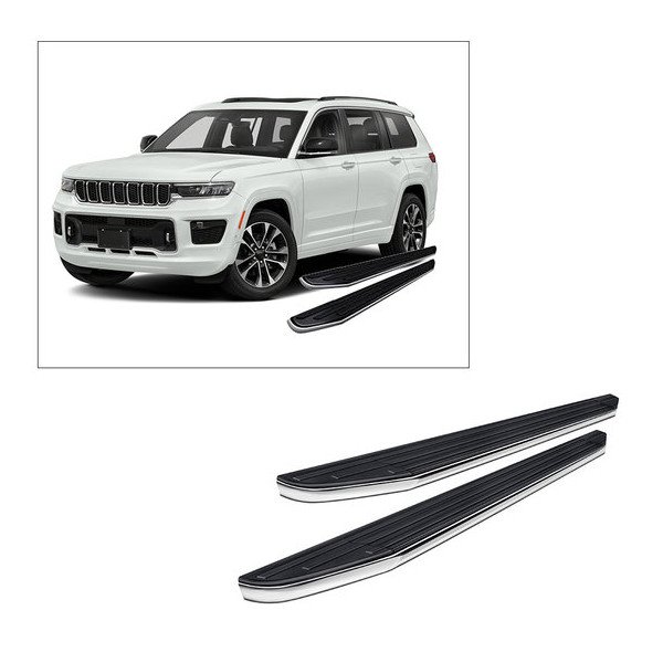 Black Horse Off Road, Premium Running Boards, in Black w/ Stainless Trim for 21-23 Jeep Grand Cherokee L