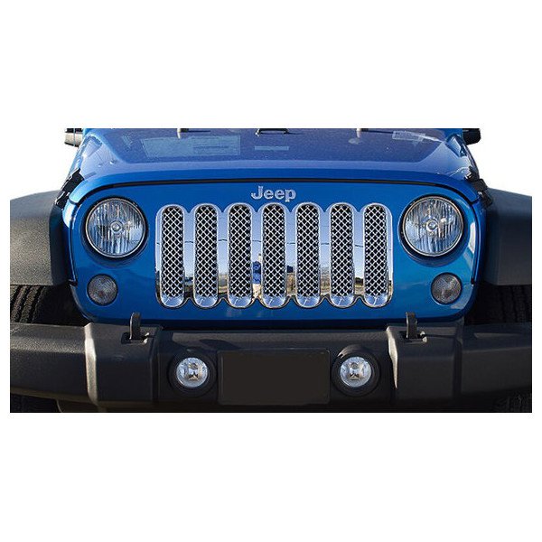 Black Horse Off Road, 1-Piece Chrome Mesh Grille Insert, for 07-18 Jeep Wrangler JK
