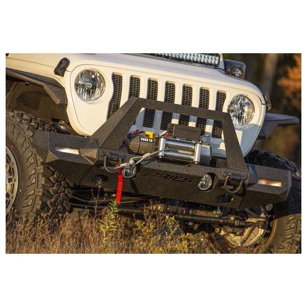 Aries, TrailChaser Front Bumper with Turn Signal Corner End Caps & Grille Guard, Steel, for 18-23 Jeep Wrangler JL Unlimited & Gladiator JT