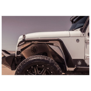 Road Armor, Stealth Steel Fender Flares, Front w/ Switchback DRL LED Lights for 07-18 Jeep Wrangler JK