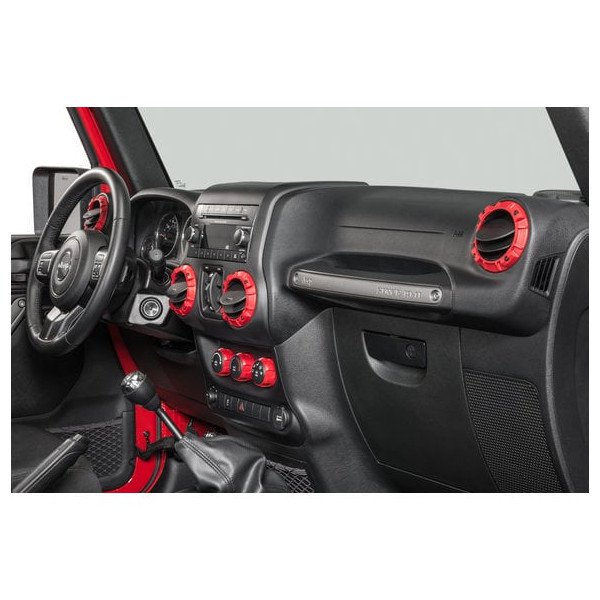 AJT Design, Impact Climate Control Knob & Vent Trim Kit, Red, for 11-18 Jeep Wrangler JK