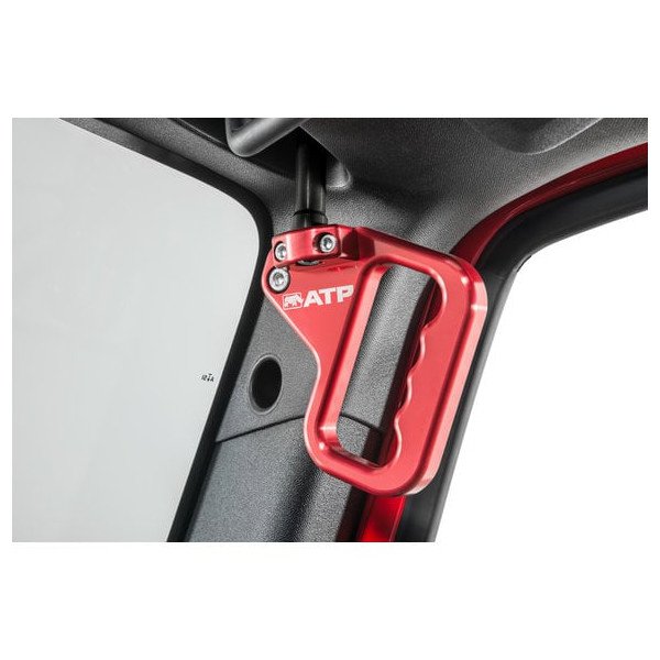 Front Billet Aluminum Grab Handles with Black Brackets, Red Front Billet Aluminum Grab Handles with Black Brackets, Red