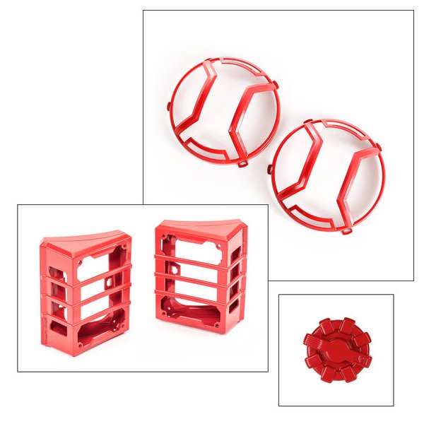 Elite Headlight and Tail Light Guards with Free Fuel Cap, Red