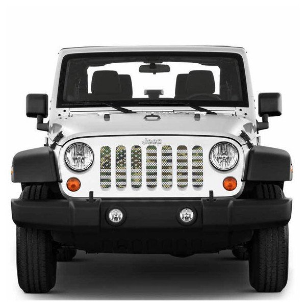 Under The Sun Inserts, American Flag Series Grille Insert, Woodland Camo Stars & Stripes for 07-18 Jeep Wrangler JK