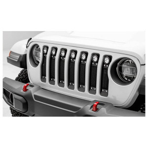 T-Rex, Torch Series Black Mesh Grille with Chrome Studs and (7) 2" Round LED Lights, for 18-23 Jeep Wrangler JL T-Rex, Torch Series Black Mesh Grille with Chrome Studs and (7) 2" Round LED Lights, for 18-23 Jeep Wrangler JL