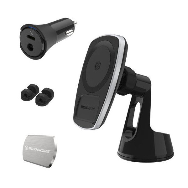 Scosche, MagicMount Pro Charge 4 QI-Wireless Magnetic Smartphone/GPS Dash or Windshield Mount, Universal