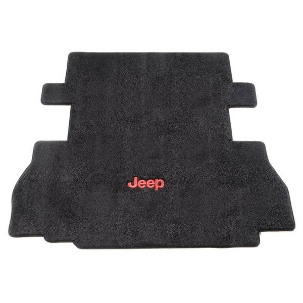 Lloyd Mats, Custom Rear Cargo Mat with Jeep Logo Embroidery, Black with Red Logo, for 07-10 Jeep Wrangler JK 2 Door without Subwoofer Lloyd Mats, Custom Rear Cargo Mat with Jeep Logo Embroidery, Black with Red Logo, for 07-10 Jeep Wrangler JK 2 Door without Subwoofer