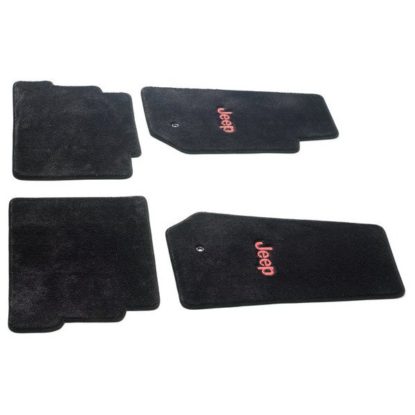 Lloyd Mats, Custom Front & Rear Floor Mat Combo with Jeep Logo Embroidery, Black with Red Logo, for 07-10 Jeep Wrangler Unlimited JK 4 Door Lloyd Mats, Custom Front & Rear Floor Mat Combo with Jeep Logo Embroidery, Black with Red Logo, for 07-10 Jeep Wrangler Unlimited JK 4 Door