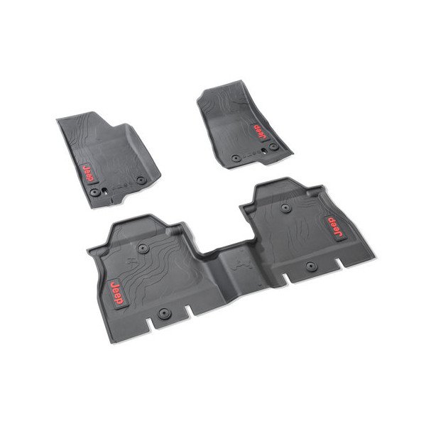All-Weather Front & Rear Floor Liner Set, Red Jeep Logo All-Weather Front & Rear Floor Liner Set, Red Jeep Logo