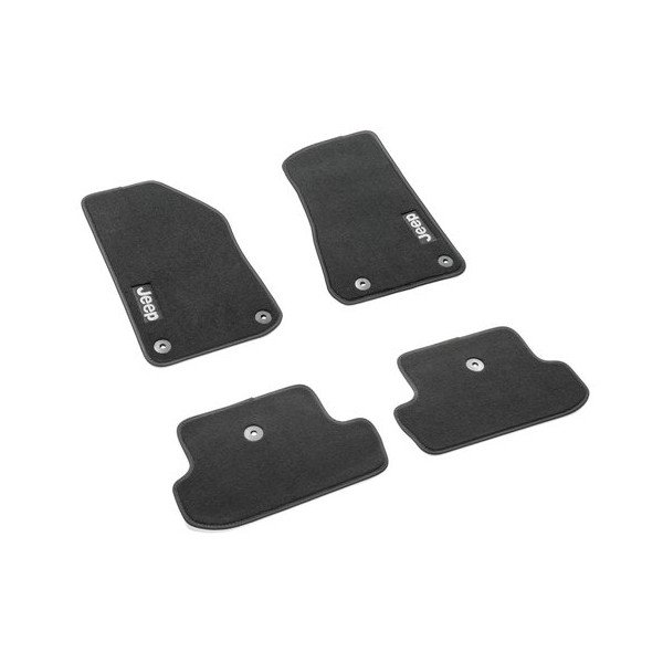 Mopar, 4pc Carpeted Jeep Logo Floor Mats in Black, for 18-23 Jeep Wrangler JL 2-Door Mopar, 4pc Carpeted Jeep Logo Floor Mats in Black, for 18-23 Jeep Wrangler JL 2-Door