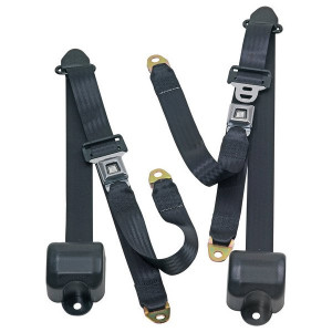 Front Metal Push Button 3 Point Retractable Belts, Black Front Metal Push Button 3 Point Retractable Belts, Black
