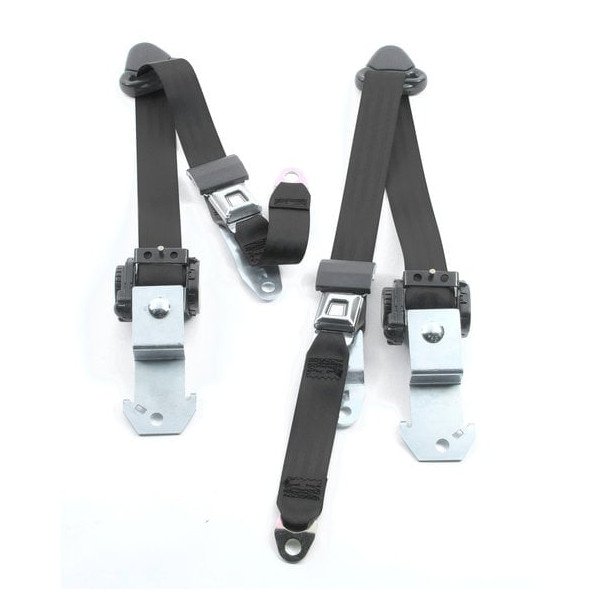Front Push Button 3 Point Retractable Belts, Black