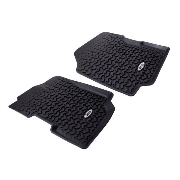 OMIX, Jeep Logo All Terrain Front Floor Liner Pair, for 76-95 Jeep CJ-5, CJ-7, CJ-8 Scrambler & Wrangler YJ