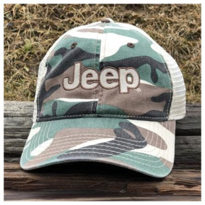 Jeep Merchandise, Jeep Logo Garment Washed Trucker Hats, in Camo
