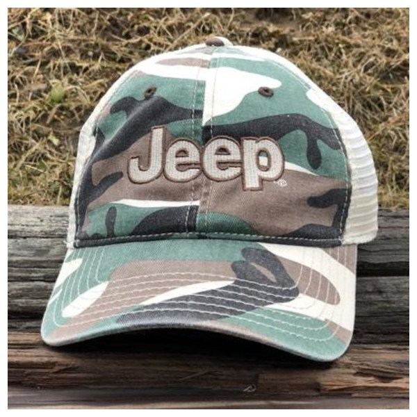Jeep Merchandise, Jeep Logo Garment Washed Trucker Hats, in Camo Jeep Merchandise, Jeep Logo Garment Washed Trucker Hats, in Camo