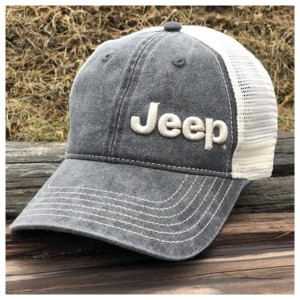 Jeep Logo Garment Washed Trucker Hats, Black