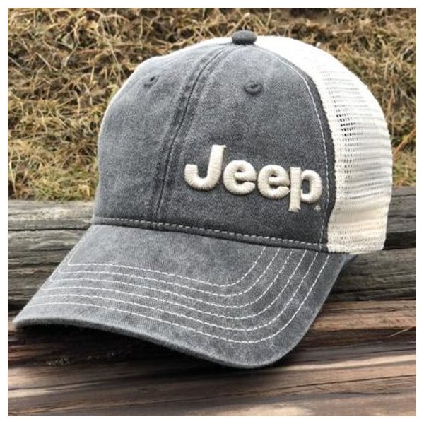 Jeep Logo Garment Washed Trucker Hats, Black