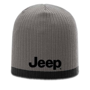 Jeep Merchandise, Jeep Logo Knit Beanie Hats, Flip Knit in Black & Gray