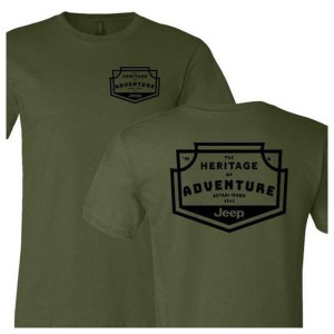 Jeep Merchandise, Mens Heritage of Adventure Badge Short Sleeve T-Shirt in Olive Green, Small, 