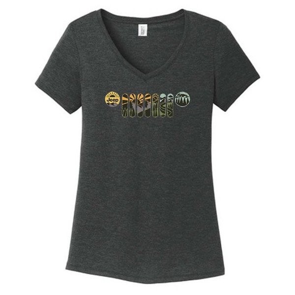 Jeep Merchandise, Women's Jeep Atomic Grill Short Sleeve V-Neck T-Shirt in Black Heather, Extra Small, Jeep Merchandise, Women's Jeep Atomic Grill Short Sleeve V-Neck T-Shirt in Black Heather, Extra Small,