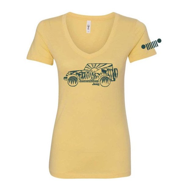Women's Jeep Atomic Grill Short Sleeve V-Neck T-Shirt in Yellow Heather, Extra Small