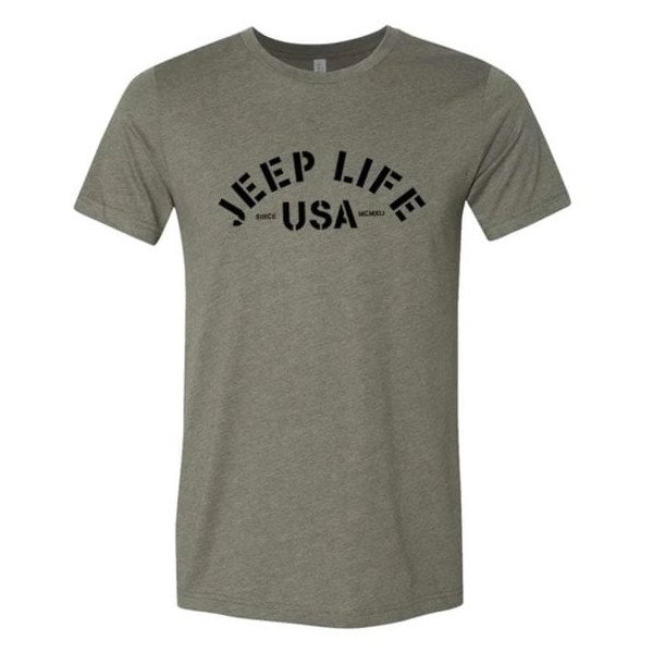 Jeep Merchandise, Men's Jeep Life USA T-Shirt in Heather Military Green, XS, XS