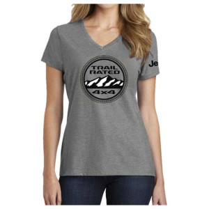 Ladies Jeep Trail Rated V-Neck T-Shirt, Small - Heather Grey