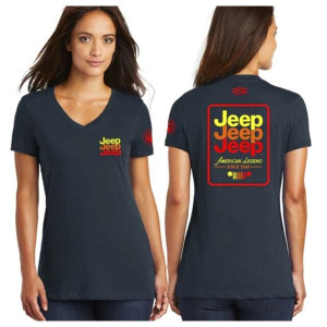Jeep Merchandise, Ladies Jeep Echo V-neck T-Shirt in Navy Blue, XS, XS