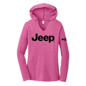 Ladies Jeep Text Triblend Hooded Pullover in Bright Pink Heather, XS
