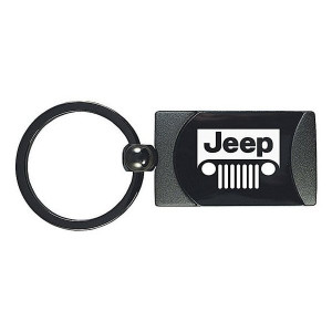 Automotive Gold, Jeep Grill Logo Rectangular Keychain in Two Toned Gunmetal Finish, Universal