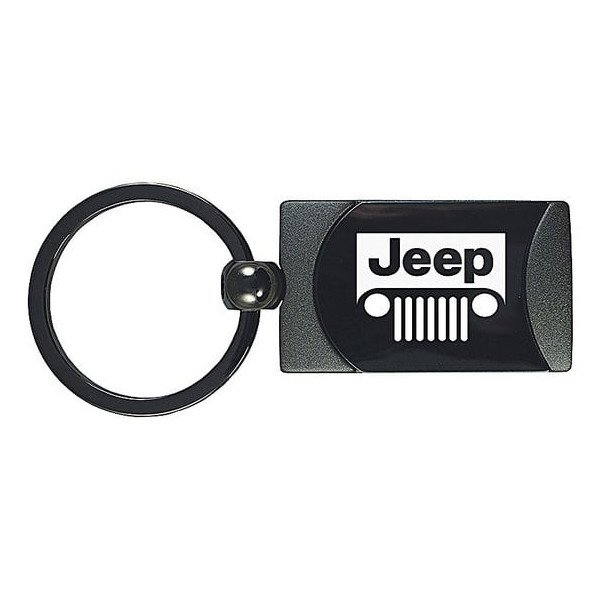 Automotive Gold, Jeep Grill Logo Rectangular Keychain in Two Toned Gunmetal Finish, Universal