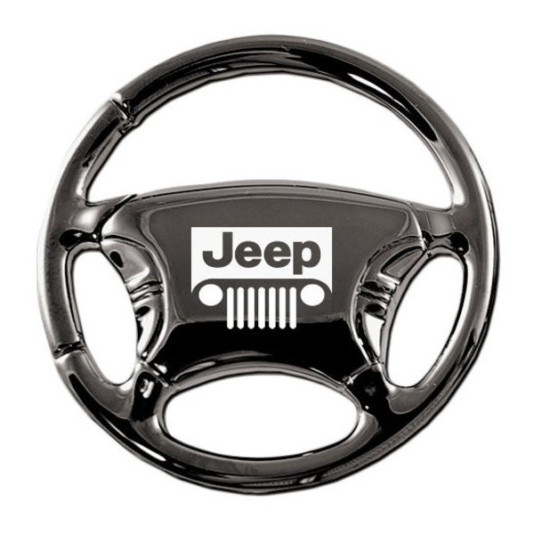 Automotive Gold, Jeep Grill Logo Steering Wheel Keychain in Black, Universal