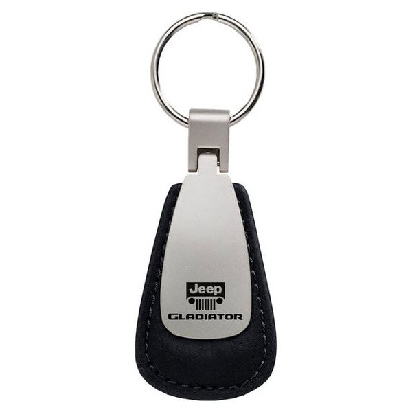 Leather Teardrop Jeep Logo Gladiator Keychain, Black