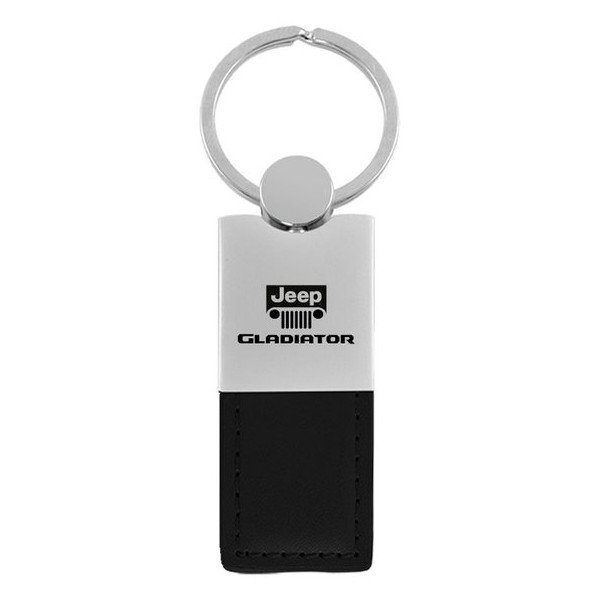 Jeep Logo Gladiator Leather Duo Keychain, Black