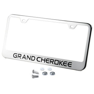 Premiere Collection Etched Grand Cherokee Logo License Plate Frame in Stainless Steel, Chrome Premiere Collection Etched Grand Cherokee Logo License Plate Frame in Stainless Steel, Chrome