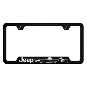 Automotive Gold, Laser Etched Stainless Jeep Beach License Plate Frame, in Black