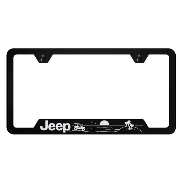 Automotive Gold, Laser Etched Stainless Jeep Beach License Plate Frame, in Black