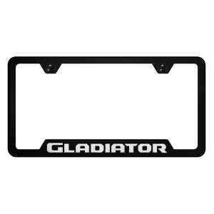 Laser Etched Stainless Gladiator Cut-Out License Plate Frame, Black